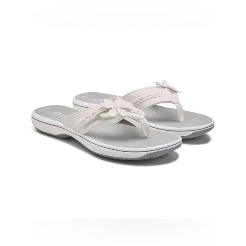 CLARKS 10 Cloudsteppers Brinkley Flora Leather Unisex Thong Slide Comfy Sandal